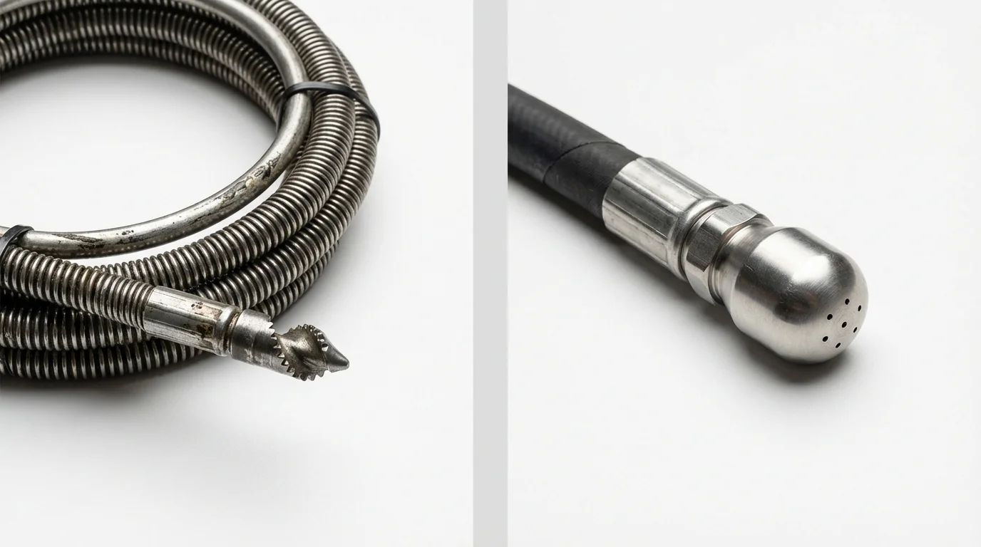 Drain snake cable and hydro jetting nozzle used for drain cleaning in Park Hill, OK