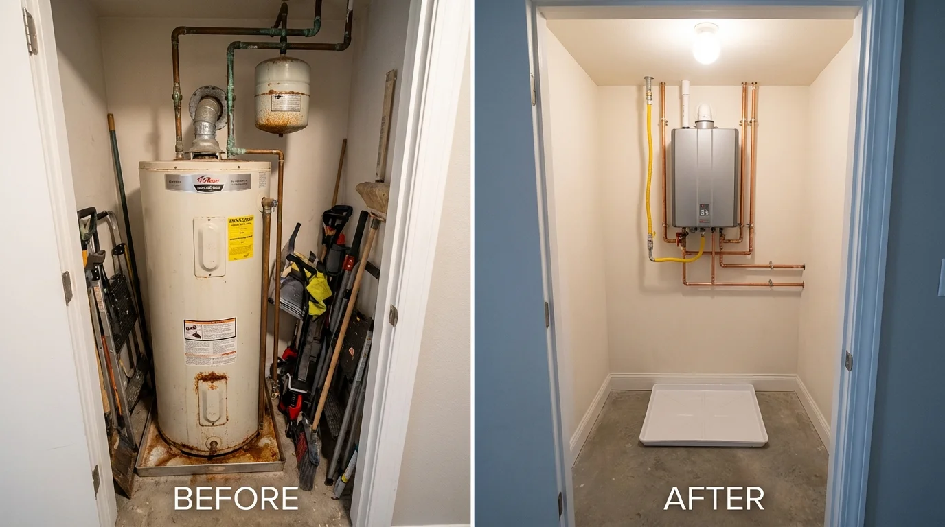 Tank water heater versus wall-mounted tankless unit comparison for Park Hill, OK homeowners