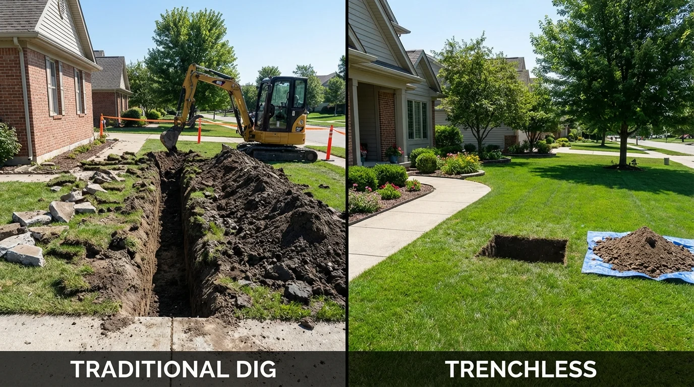 Trenchless sewer repair with minimal yard damage versus traditional excavation in Park Hill, OK